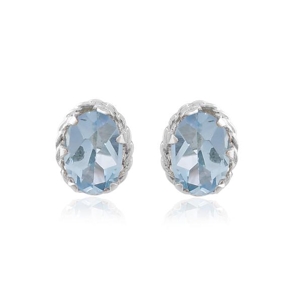 925 Sterling Silver Real Blue Topaz Oval dotted Gemstone Shape Stud Earrings