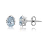 925 Sterling Silver Real Blue Topaz Oval dotted Gemstone Shape Stud Earrings