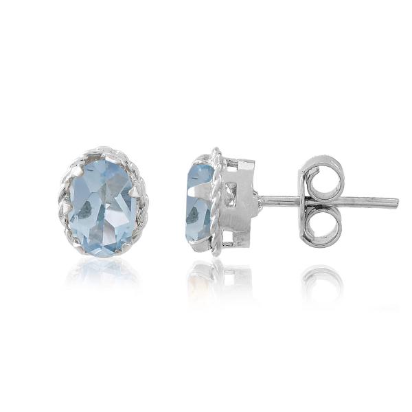 925 Sterling Silver Real Blue Topaz Oval dotted Gemstone Shape Stud Earrings