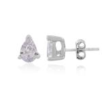 925 Sterling Silver Real Cubic Zirconia Gemstone Pear Shape Stud Earrings