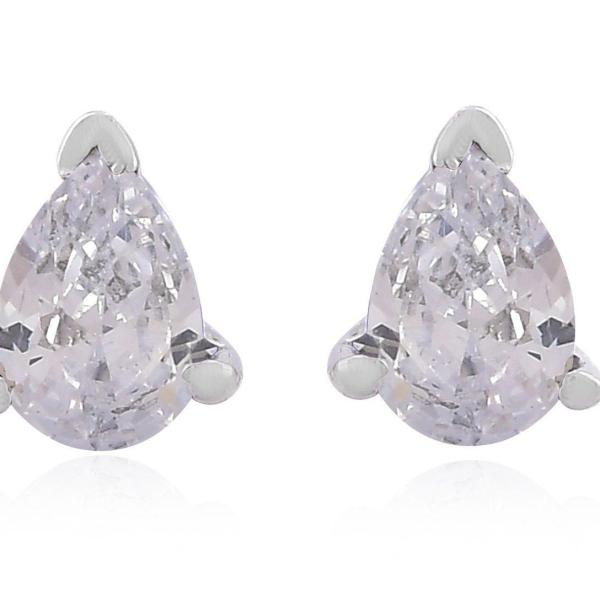 925 Sterling Silver Real Cubic Zirconia Gemstone Pear Shape Stud Earrings