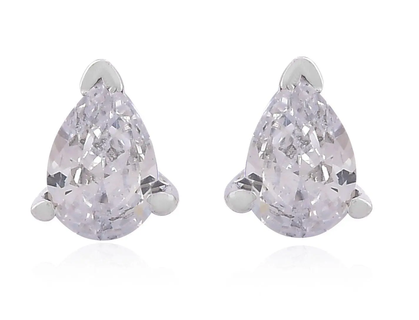 925 Sterling Silver Real Cubic Zirconia Gemstone Pear Shape Stud Earrings