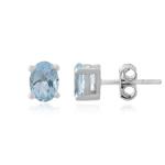 925 Sterling Silver Real Gemstone Blue Topaz Oval Shape Stud Earrings