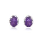 925 Sterling Silver Real Amethyst Oval dotted Gemstone Shape Stud Earrings