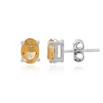 925 Sterling Silver Real Citrine Gemstone Oval Shape Stud Earrings