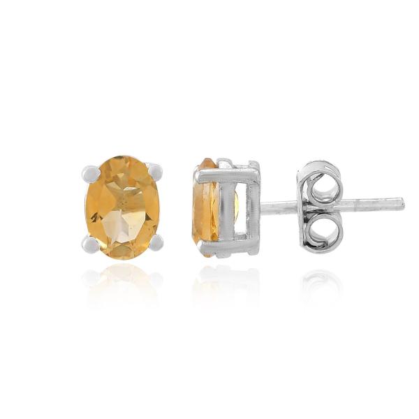 925 Sterling Silver Real Citrine Gemstone Oval Shape Stud Earrings