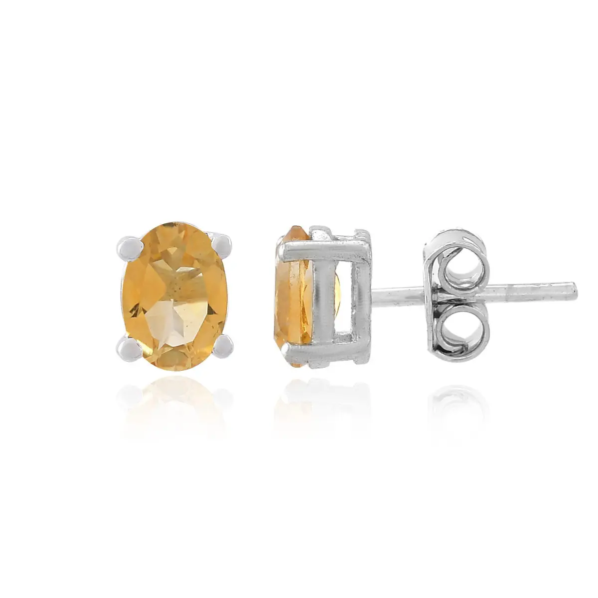 925 Sterling Silver Real Citrine Gemstone Oval Shape Stud Earrings