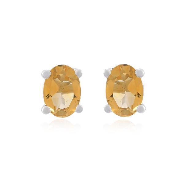 925 Sterling Silver Real Citrine Gemstone Oval Shape Stud Earrings