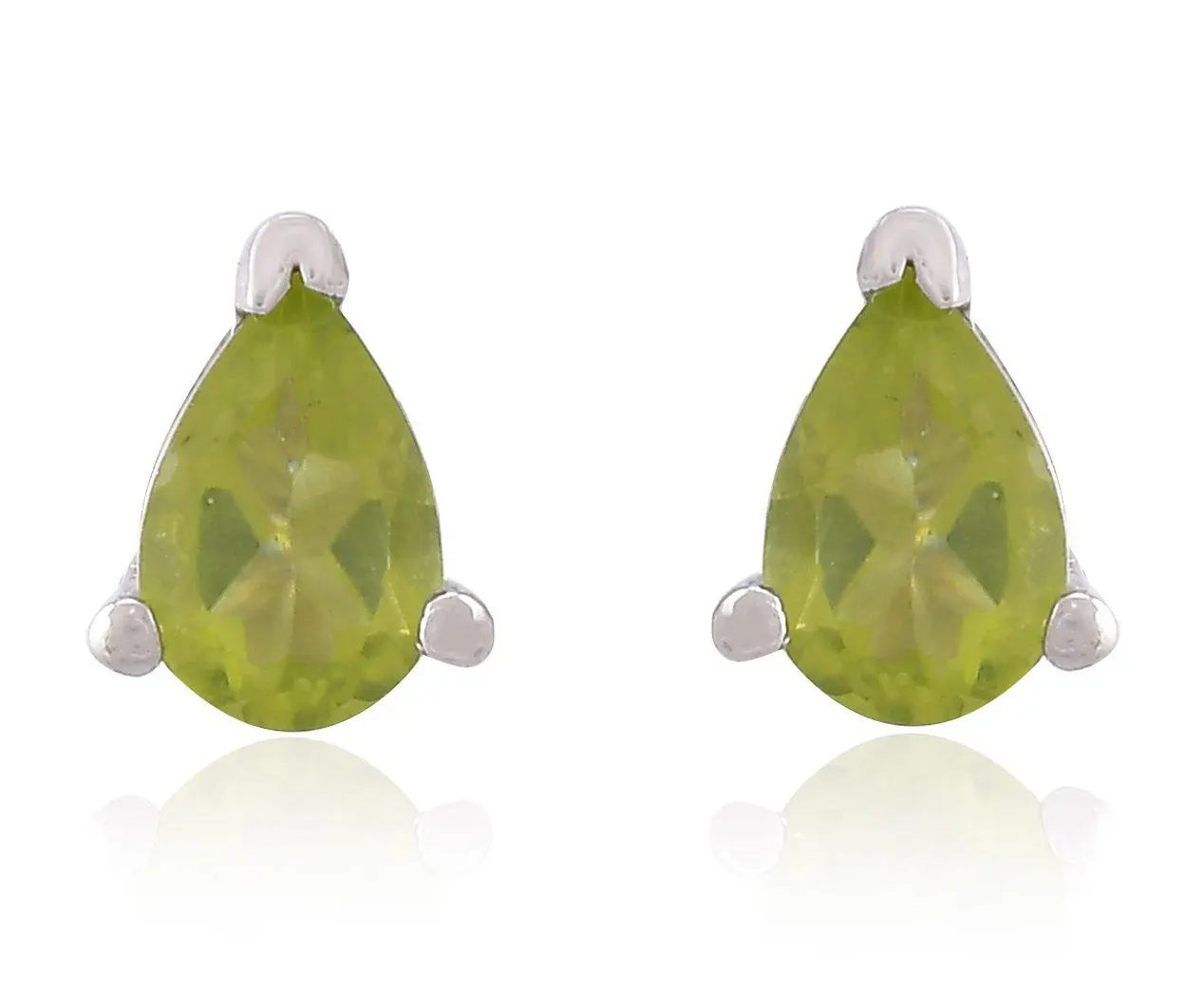 925 Sterling Silver Real Peridot Gemstone Pear Shape Stud Earrings