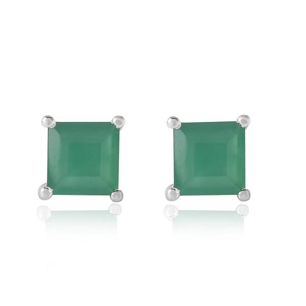 925 Sterling Silver Real Square Green onyx Gemstone Shape Stud Earrings