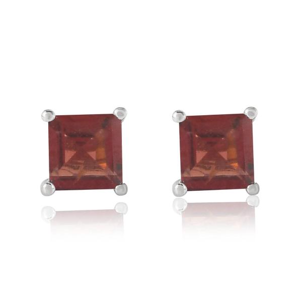 925 Sterling Silver Real Square Garnet Gemstone Shape Stud Earrings