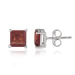 925 Sterling Silver Real Square Garnet Gemstone Shape Stud Earrings