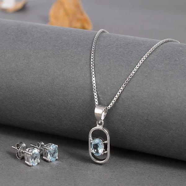 925 Sterling Silver Natural Blue Topaz Gemstone Pendent Set for Women & Girls