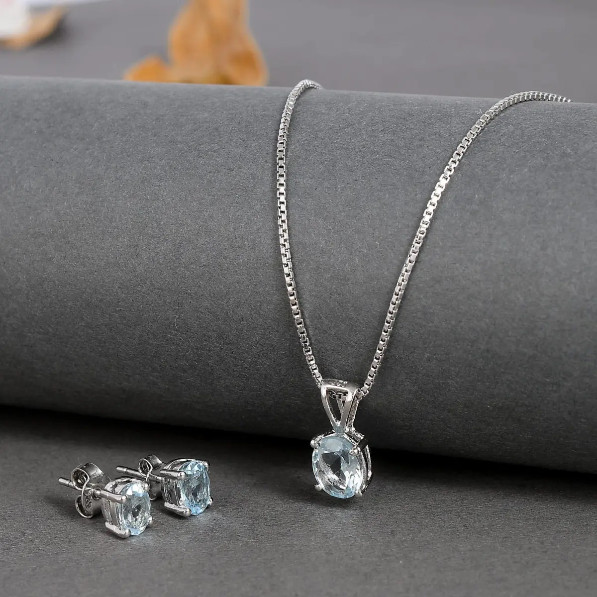 925 Sterling Silver Natural Blue Topaz Gemstone Pendent Set for Women & Girls