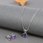 925 Sterling Silver Natural Amethyst Gemstone Pendent Set for Women & Girls