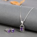 925 Sterling Silver Natural Amethyst Gemstone Pendent Set for Women & Girls