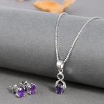 925 Sterling Silver Natural Amethyst Gemstone Pendent Set for Women & Girls