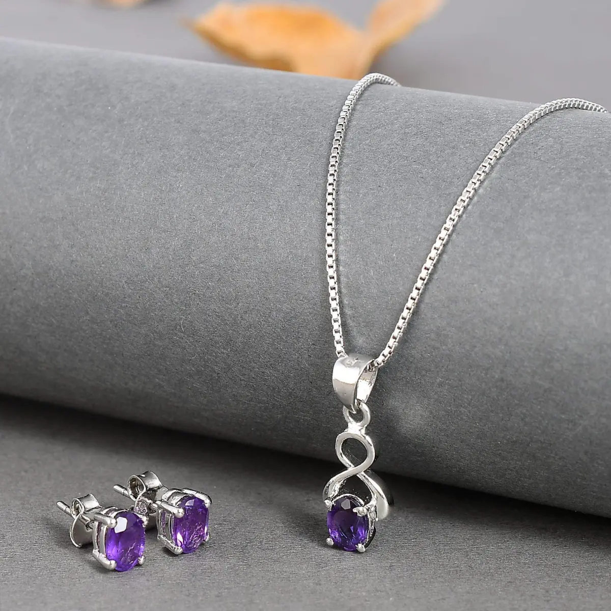 925 Sterling Silver Natural Amethyst Gemstone Pendent Set for Women & Girls