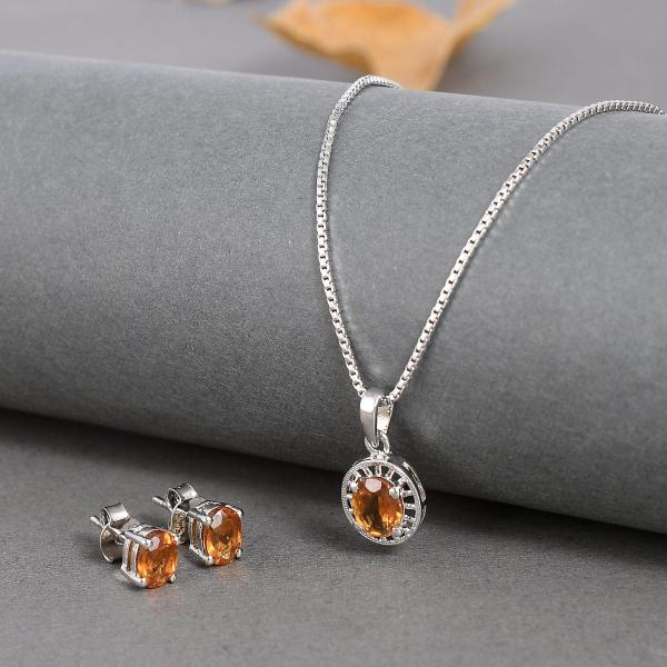 925 Sterling Silver Natural Golden Topaz Gemstone Pendent Set for Women & Girls