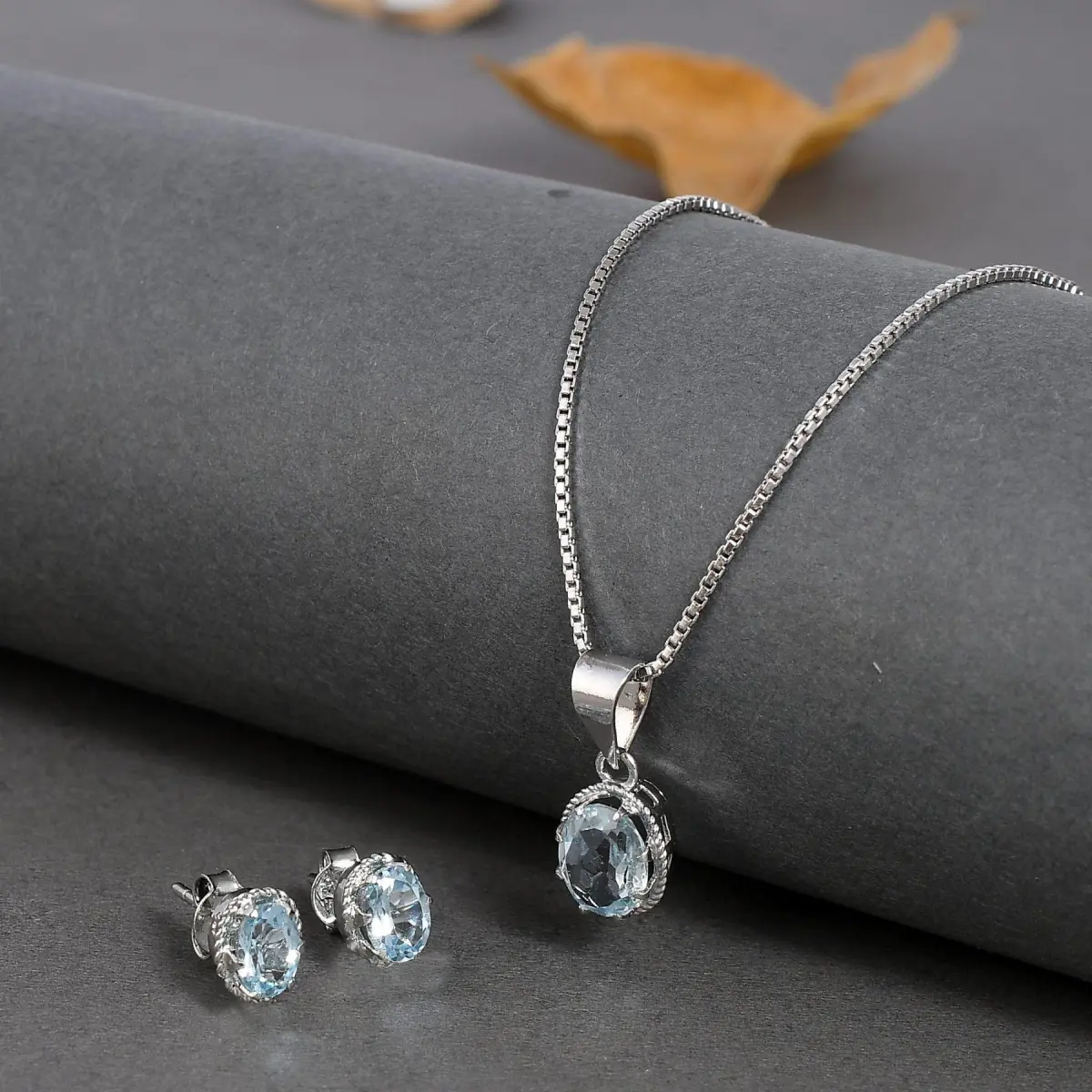 925 Sterling Silver Natural Blue TOpaz Gemstone Pendent Set for Women & Girls