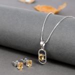 925 Sterling Silver Natural Citrine Gemstone Pendent Set for Women & Girls