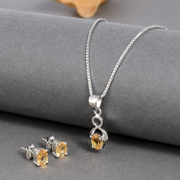 925 Sterling Silver Natural Citrine Gemstone Pendent Set for Women & Girls