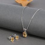 925 Sterling Silver Natural Citrine Gemstone Pendent Set for Women & Girls