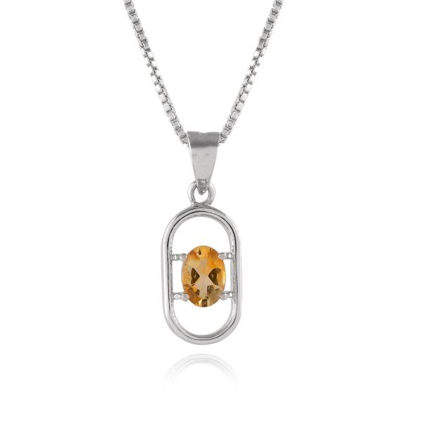 925 Sterling Silver Natural Citrine Gemstone Pendent with Chain for Women & Girls