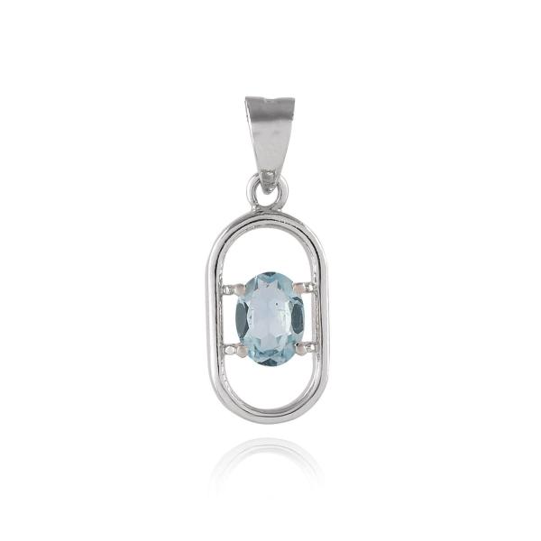 925 Sterling Silver Natural Blue Topaz Gemstone Pendant / Locket for Women & Girls