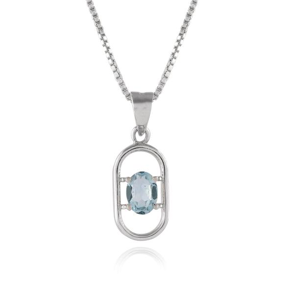 925 Sterling Silver Natural Blue Topaz Gemstone Pendent with Chain for Women & Girls