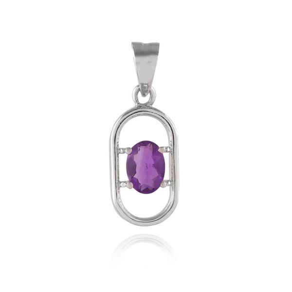 925 Sterling Silver Natural Amethyst Gemstone Pendant / Locket for Women & Girls