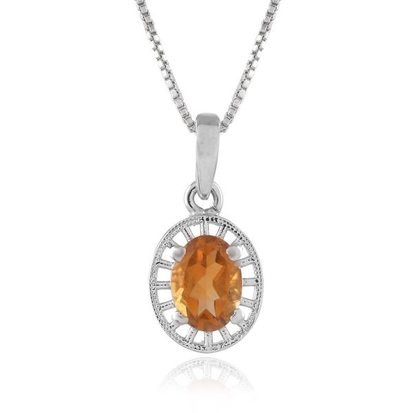 925 Sterling Silver Natural Golden Topaz Gemstone Pendent with Chain for Women & Girls