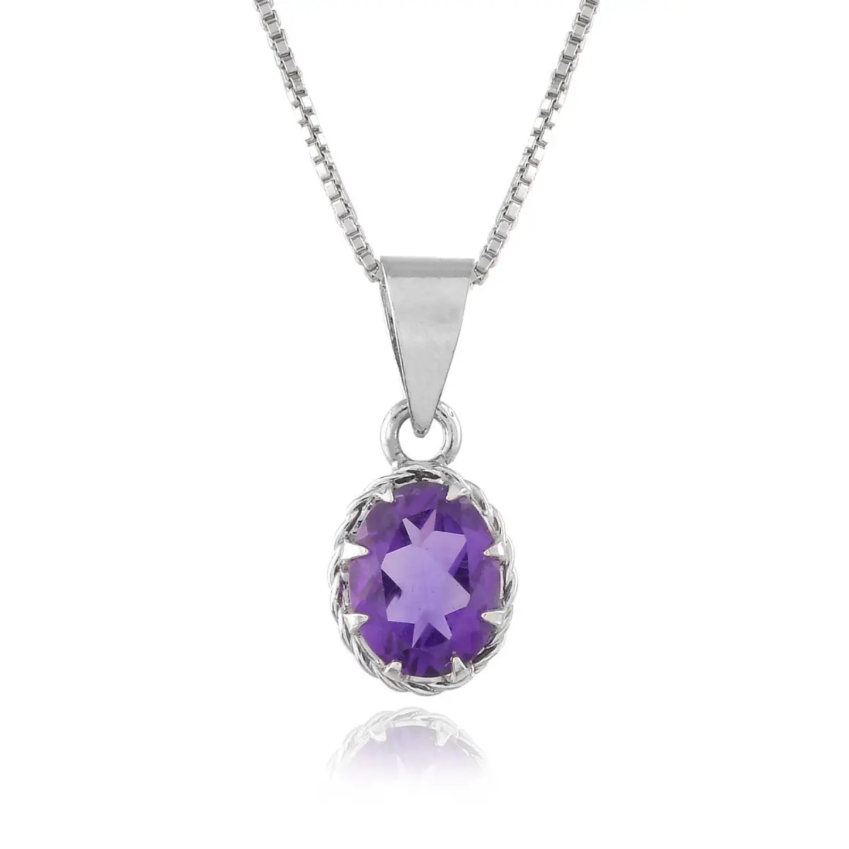 925 Sterling Silver Natural Amethyst Gemstone Pendent with Chain for Women & Girls