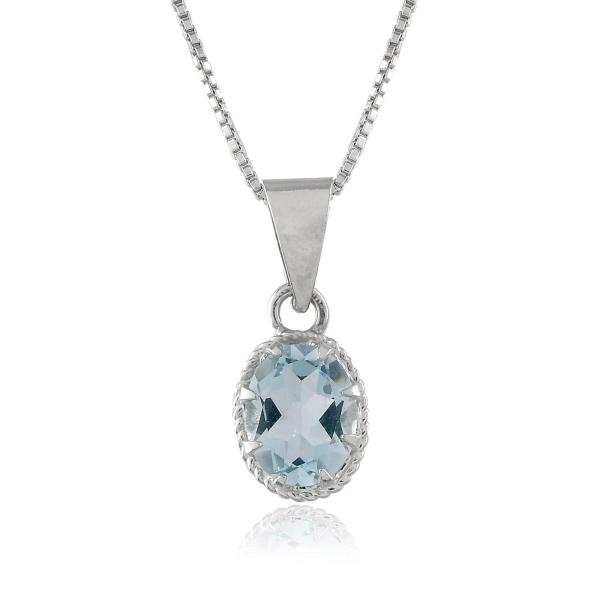 925 Sterling Silver Natural Blue Topaz Gemstone Pendent with Chain for Women & Girls