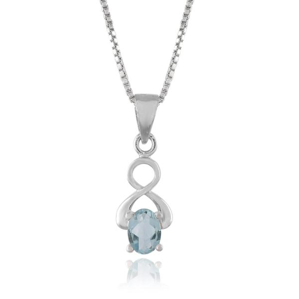 925 Sterling Silver Natural Blue Topaz Gemstone Pendent with Chain for Women & Girls