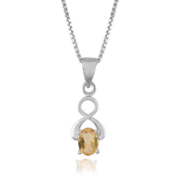 925 Sterling Silver Natural Citrine Gemstone Pendent with Chain for Women & Girls