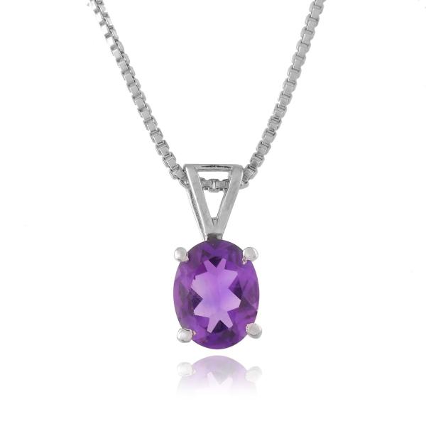 925 Sterling Silver Natural Amethyst Gemstone Pendent with Chain for Women & Girls