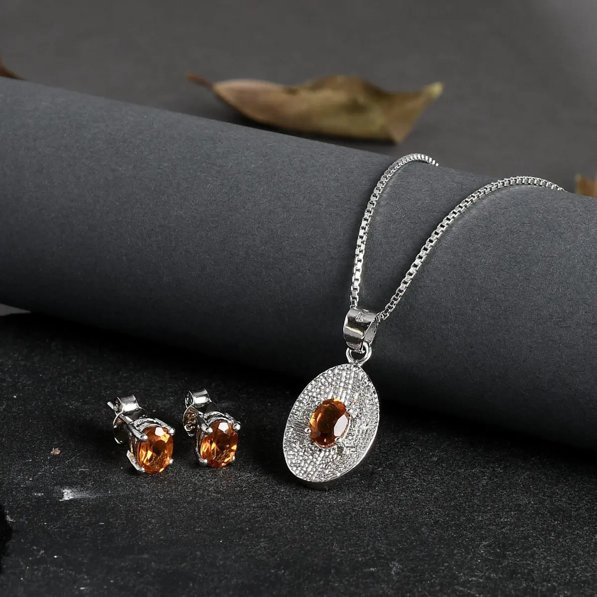 925 Sterling Silver Natural Golden Topaz Gemstone Pendent Set for Women & Girls