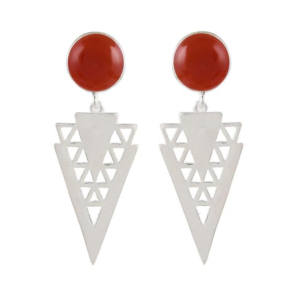 925 Sterling Silver Natural Red onyx Gemstone Dangler Drop Earrings