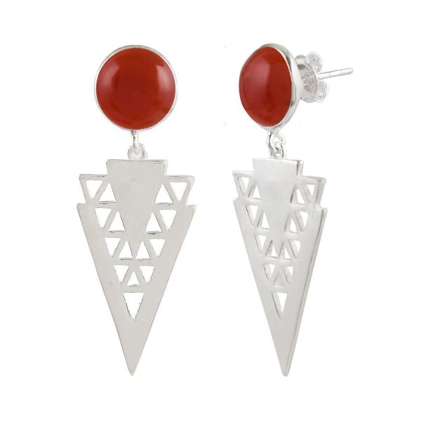 925 Sterling Silver Natural Red onyx Gemstone Dangler Drop Earrings