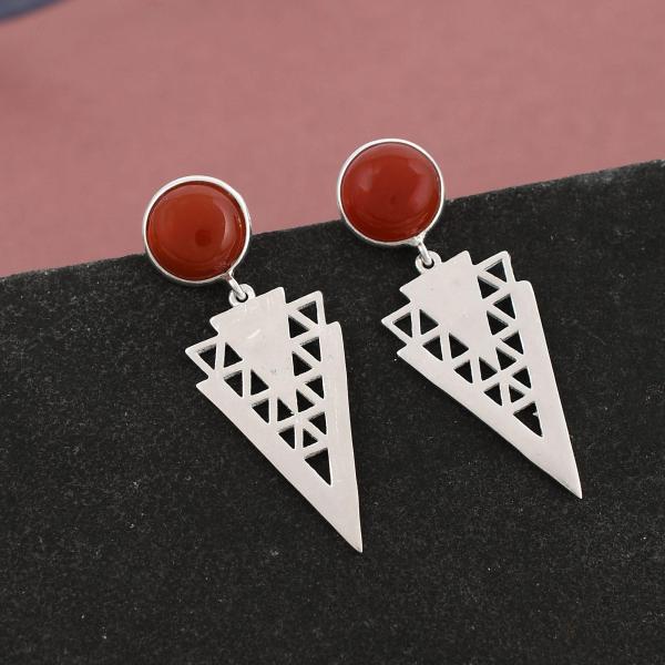 925 Sterling Silver Natural Red onyx Gemstone Dangler Drop Earrings