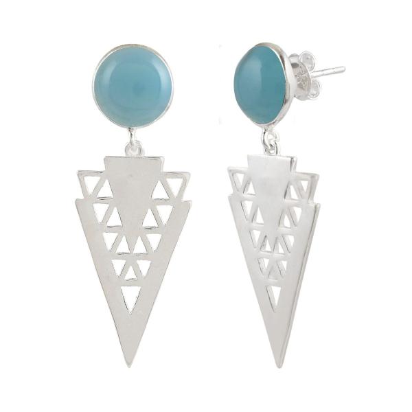 925 Sterling Silver Natural Blue chalcedony Gemstone Dangler Drop Earrings