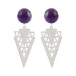 925 Sterling Silver Natural Amethyst Gemstone Dangler Drop Earrings