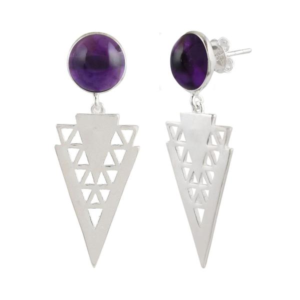 925 Sterling Silver Natural Amethyst Gemstone Dangler Drop Earrings