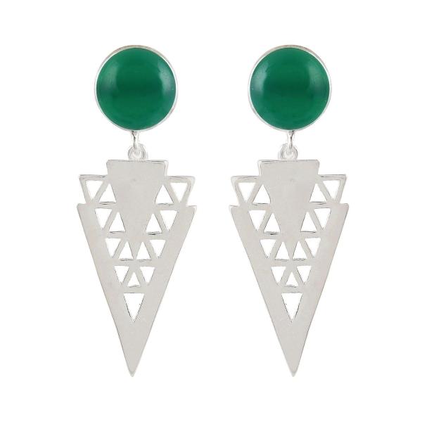 925 Sterling Silver Natural Green onyx Gemstone Dangler Drop Earrings