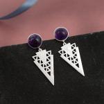 925 Sterling Silver Natural Amethyst Gemstone Dangler Drop Earrings