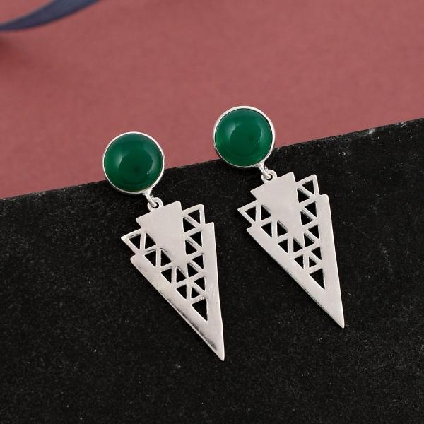 925 Sterling Silver Natural Green onyx Gemstone Dangler Drop Earrings