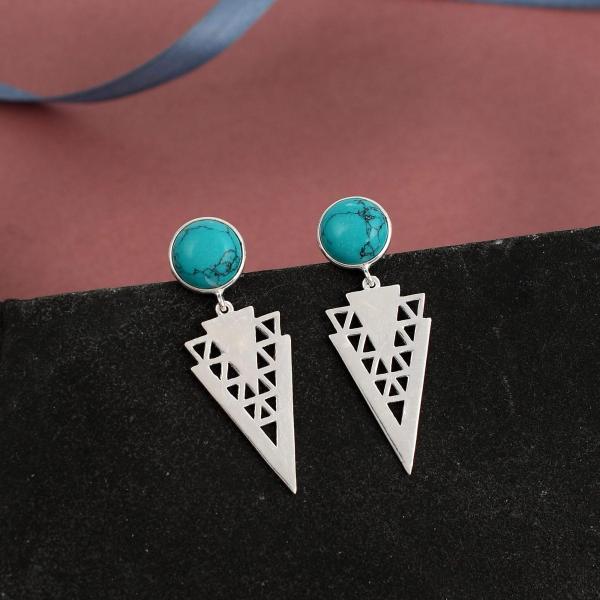 925 Sterling Silver Natural Turquoise Gemstone Dangler Drop Earrings