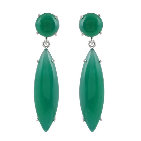 925 Sterling Silver Natural Green onyx Gemstone Dangler Drop Earrings