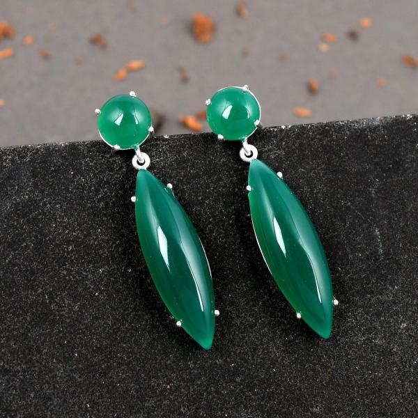 925 Sterling Silver Natural Green onyx Gemstone Dangler Drop Earrings